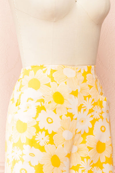 Rumer Yellow Floral High-Waisted Wide Leg Pants | Boutique 1861 side close-up