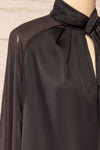 Rumoi Black Silky Blouse w/ Sheer Sleeves | La petite garçonne side close-up