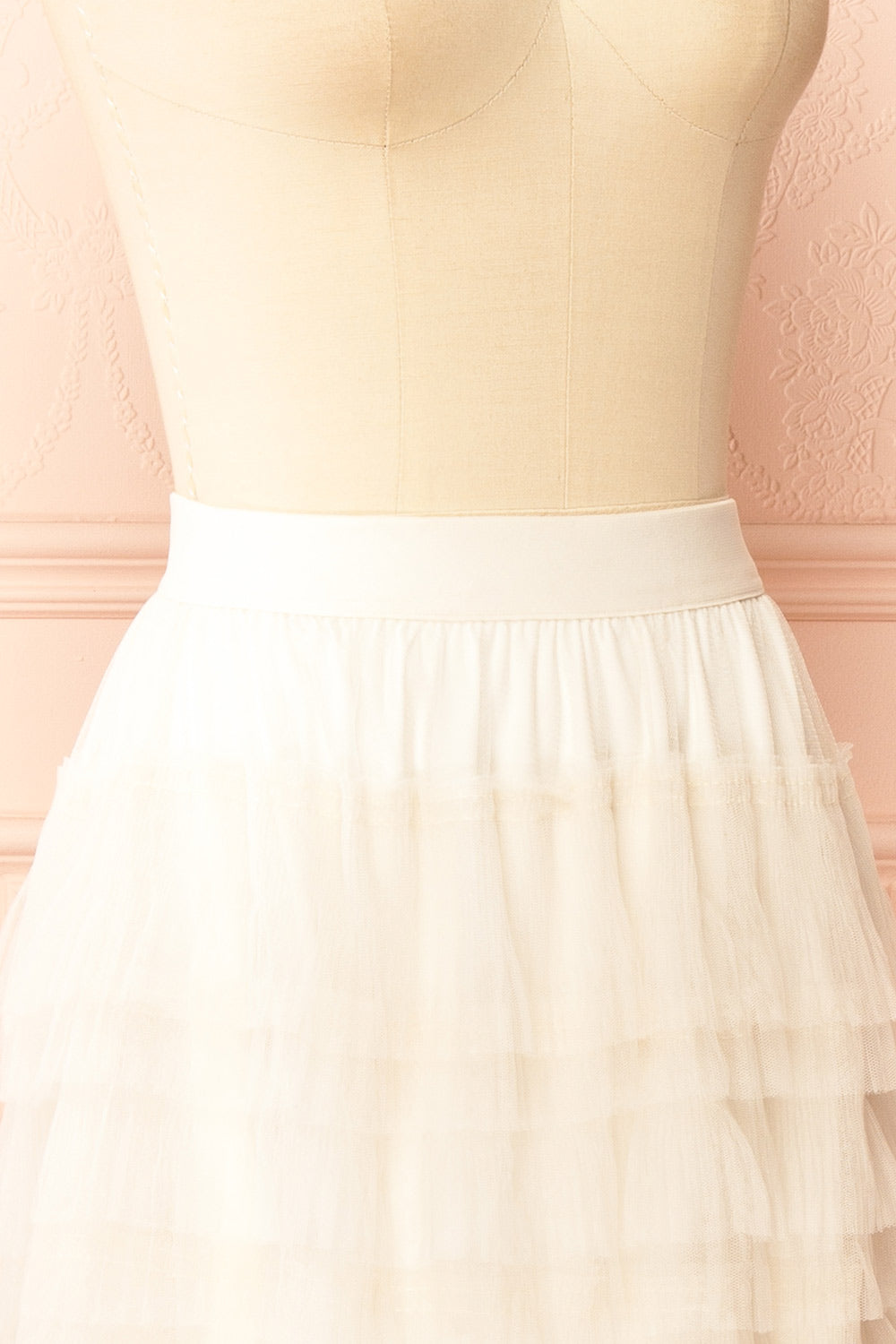 Runia White Long Tiered Mesh Skirt | Boutique 1861 side