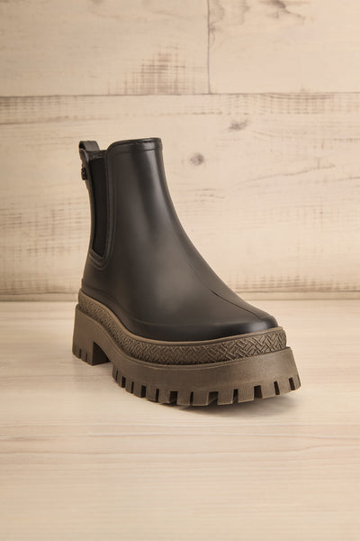 Rustavi Matte Black Platform Rain Boots | La petite garçonne front view