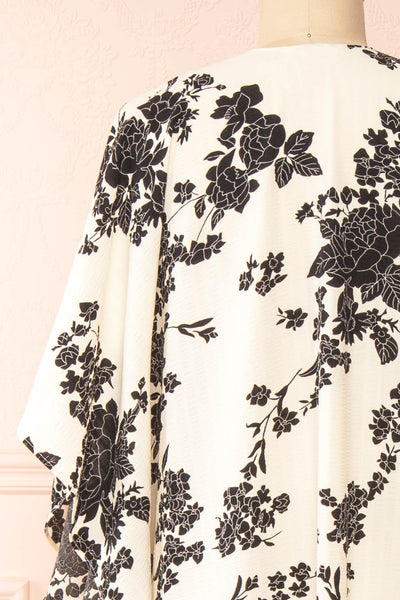 Rutta Ivory Floral Kimono w/ Ruffles | Boutique 1861 back close-up