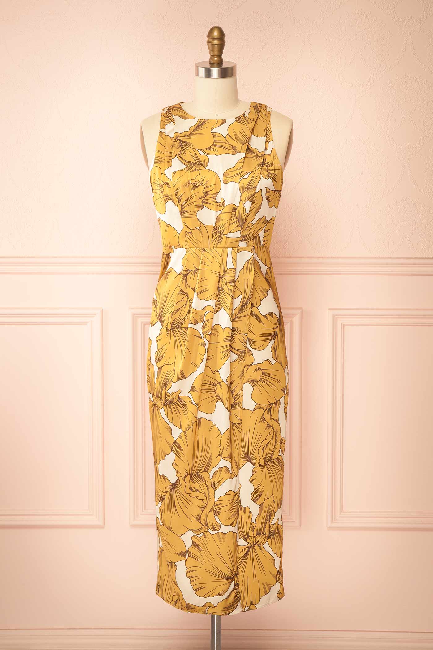 Sabah | Floral Satin Midi Dress with Slit
