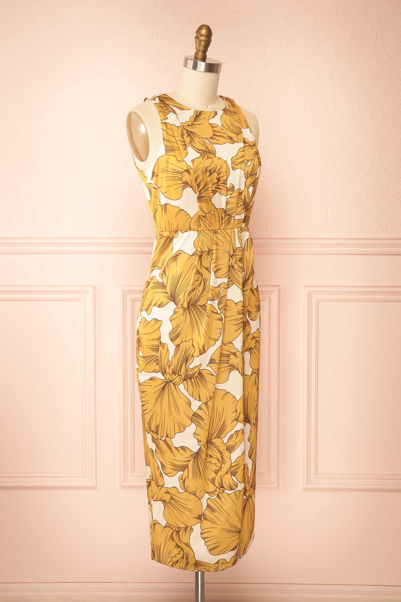 Sabah | Floral Satin Midi Dress with Slit
