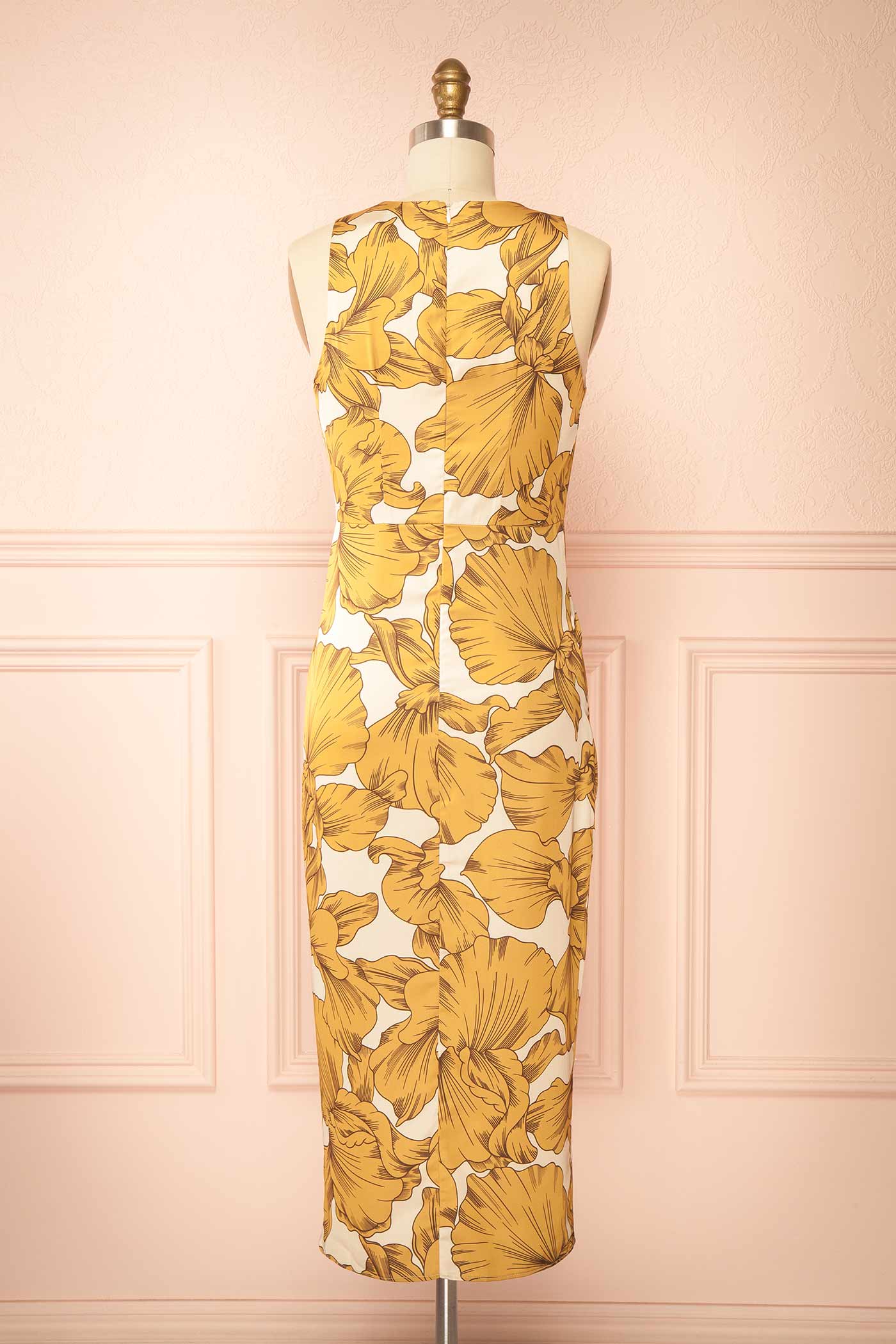 Sabah | Floral Satin Midi Dress with Slit