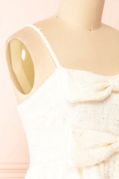 Sabrina Short Cream Tweed Dress w/ Bows | Boutique 1861 side