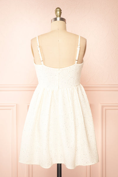 Sabrina Short Cream Tweed Dress w/ Bows | Boutique 1861 back view