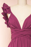 Saffira Deep Purple Jumpsuit w/ Ruffled Straps | Boutique 1861 front close-up