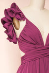 Saffira Deep Purple Jumpsuit w/ Ruffled Straps | Boutique 1861  side close-up