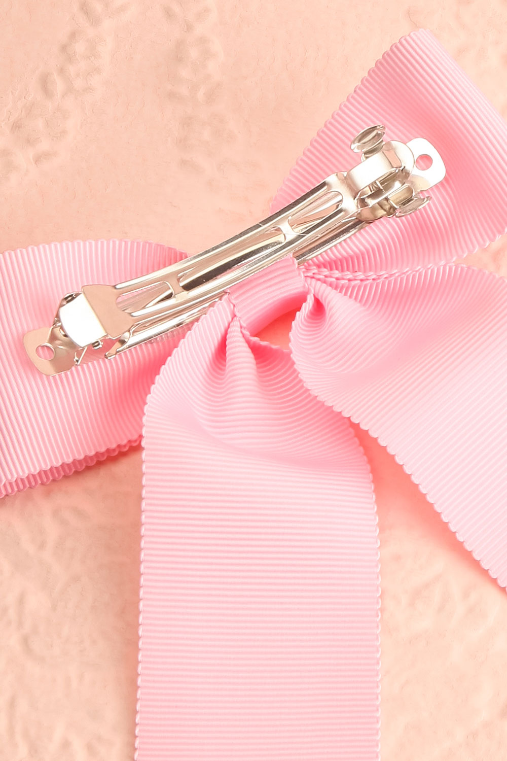 Saffy Pink Ribbed Bow Barrette | Boutique 1861 back close-up