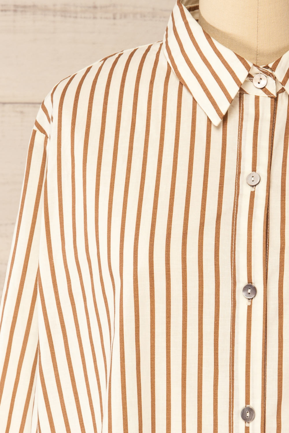 Safire Brown Oversized Striped Cotton Shirt | La petite garçonne front 