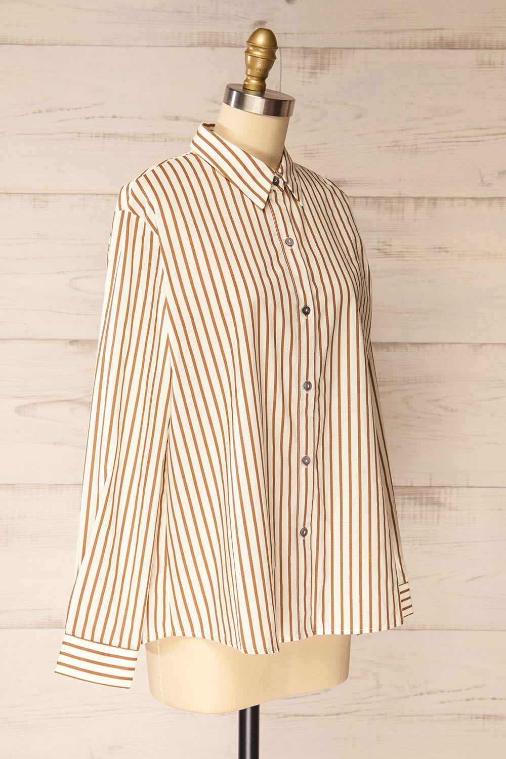 Safire Brown Oversized Striped Cotton Shirt | La petite garçonne side view