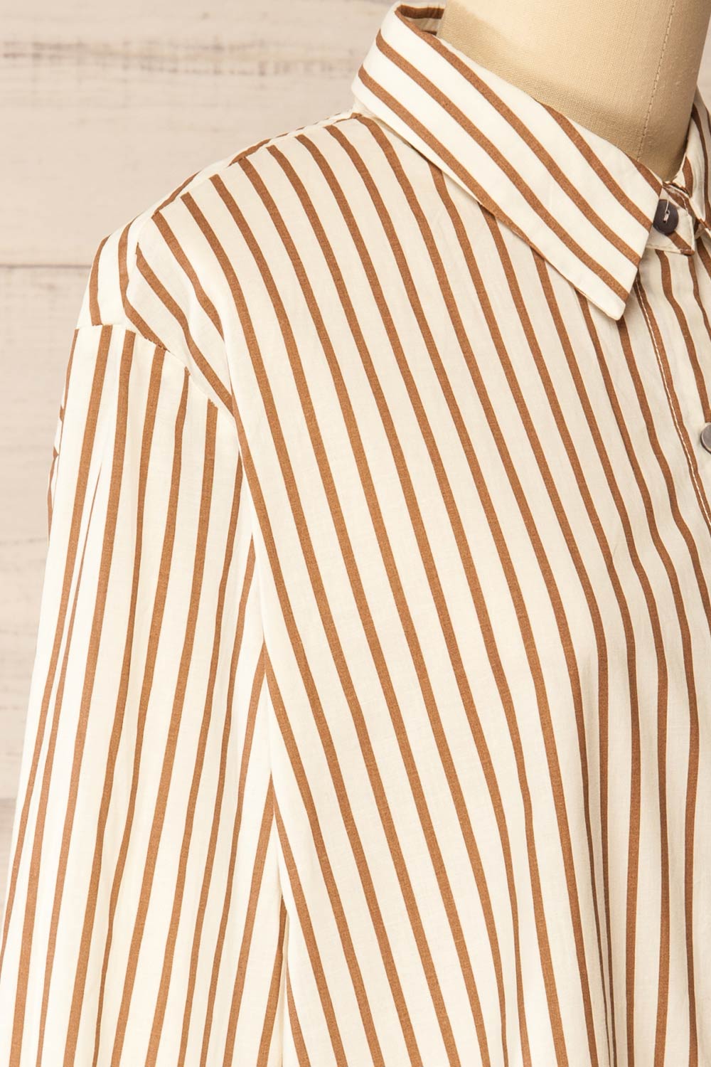 Safire Brown Oversized Striped Cotton Shirt | La petite garçonne side
