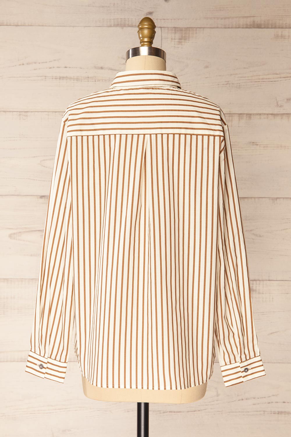Safire Brown Oversized Striped Cotton Shirt | La petite garçonne back view