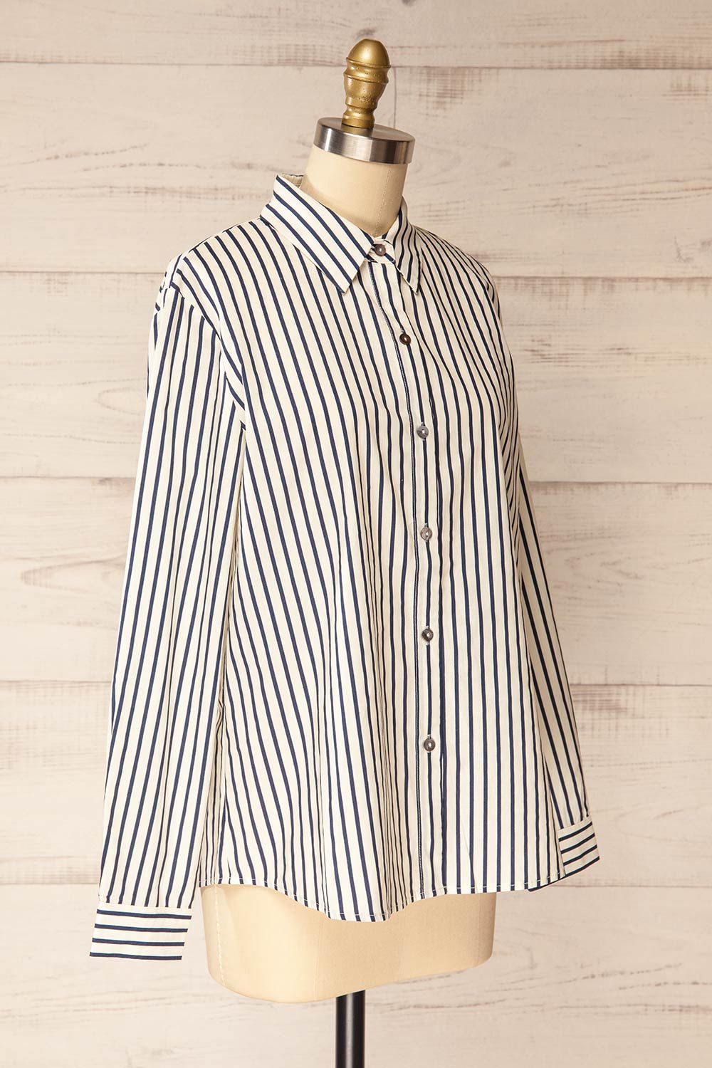 Safire Navy Oversized Striped Cotton Shirt | La petite garçonne side view