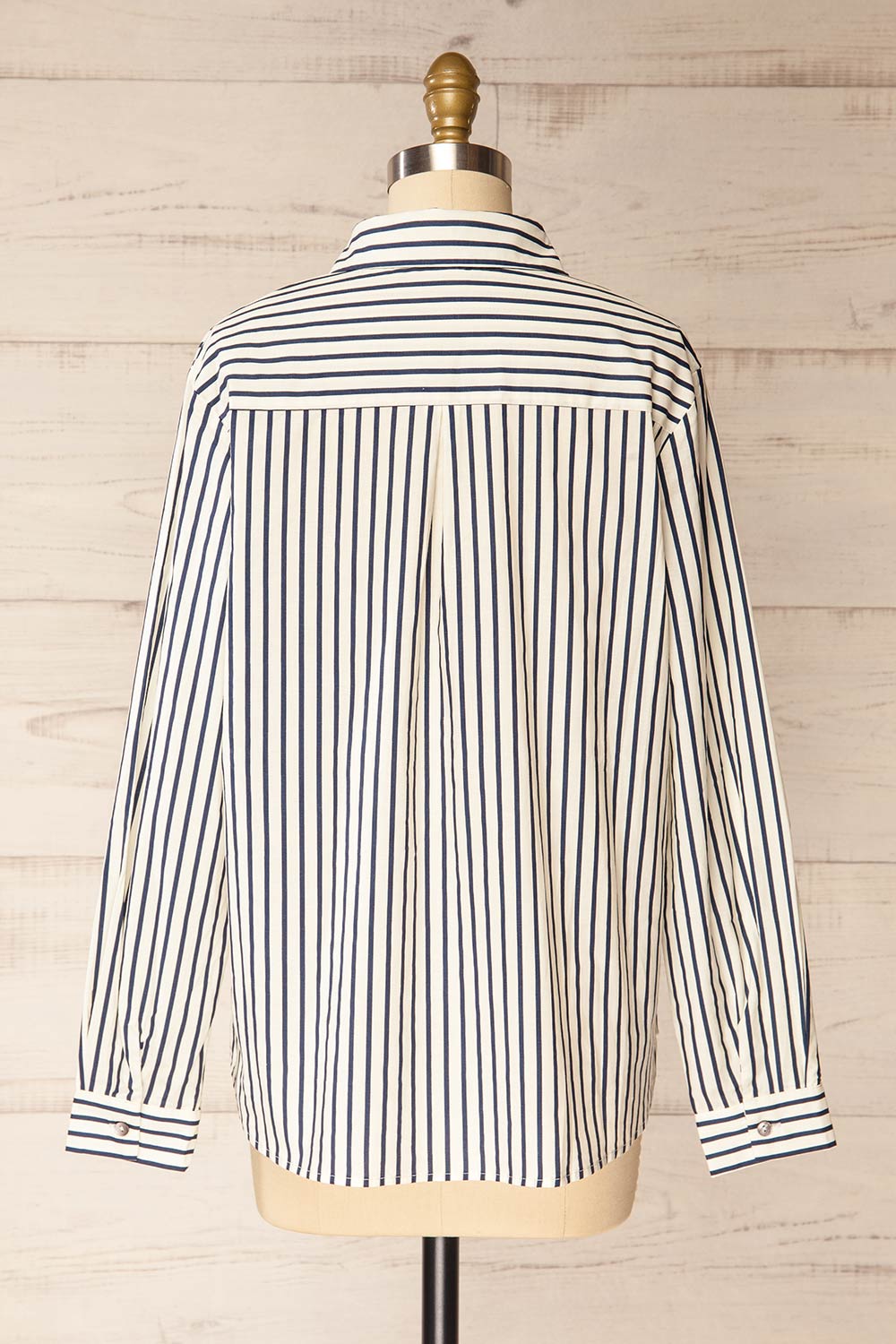 Safire Navy Oversized Striped Cotton Shirt | La petite garçonne back view