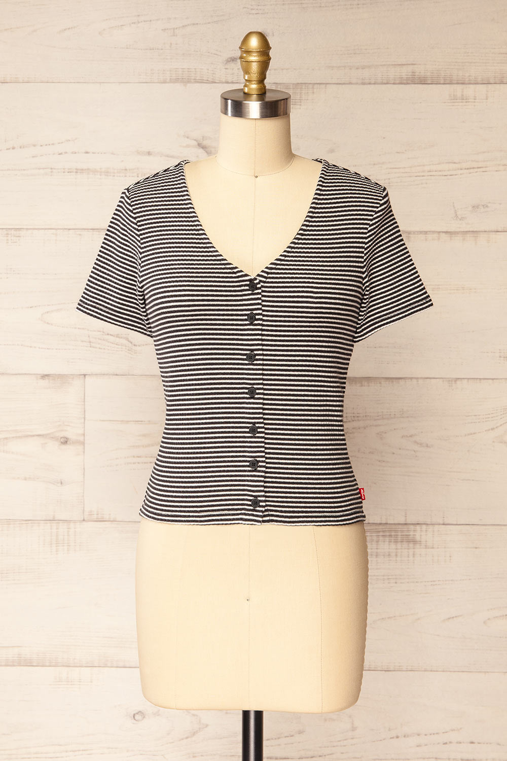 Sailar Short Striped T-Shirt w/ Buttons | La petite garçonne front view