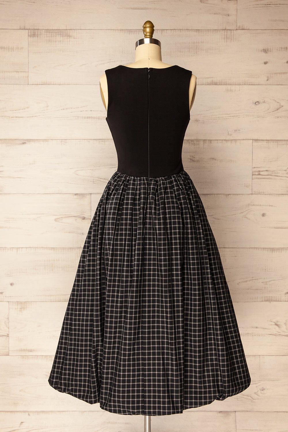 Salem Maxi Black Dress with Plaid Ballon Skirt | La petite garçonne back view