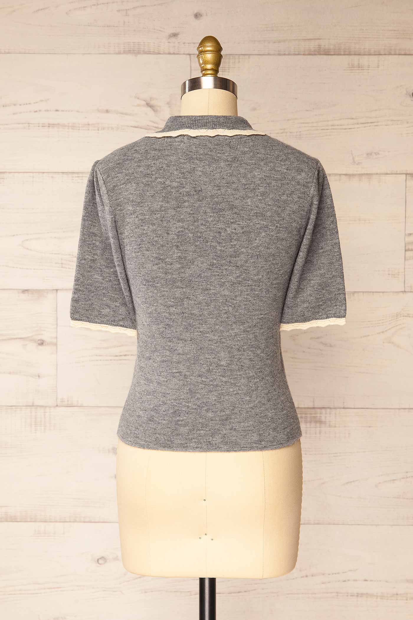 Saltillo Grey Scalloped Trim Knit Polo Sweater | La petite garçonne back 