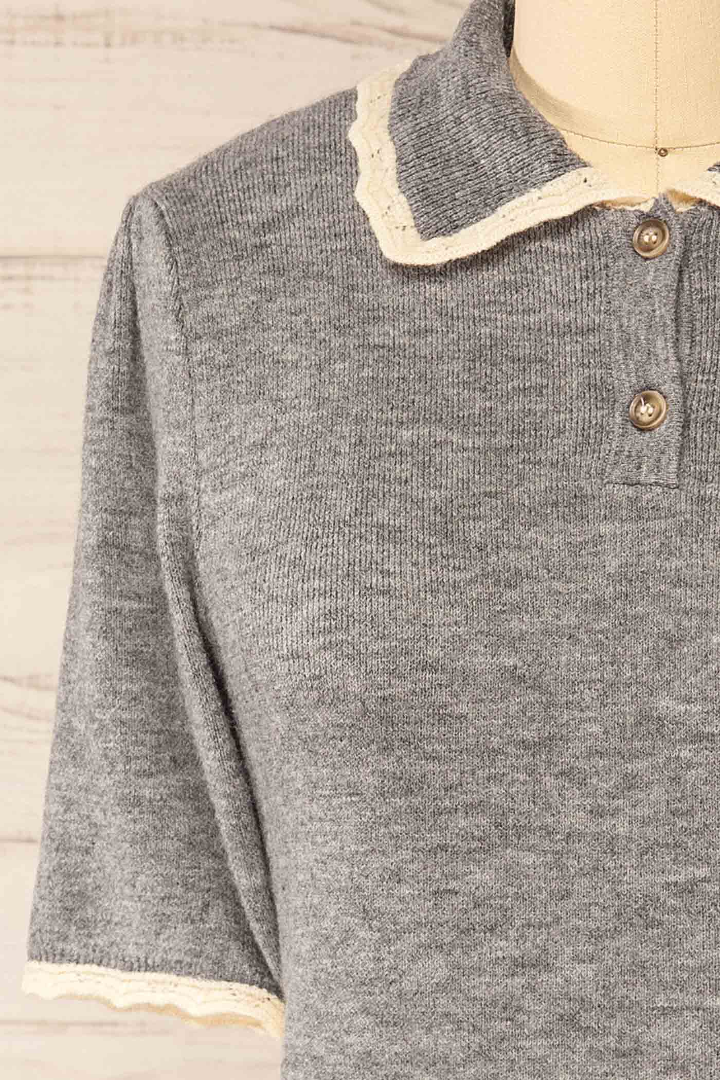 Saltillo Grey Scalloped Trim Knit Polo Sweater | La petite garçonne fabric 