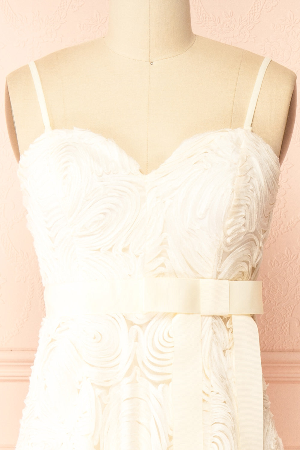 Samarah Midi Ivory Dress with Swirling Textured Pattern | Boudoir 1861 strap