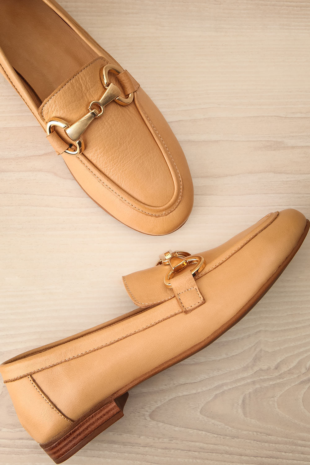 Sambina Caramel Leather Loafers w/ Golden Hardware flat view