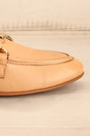 Sambina Caramel Leather Loafers w/ Golden Hardware | La petite garçonne side front close-up