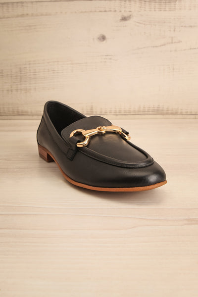 Sambina Black Leather Loafers w/ Golden Hardware | La petite garçonne front view