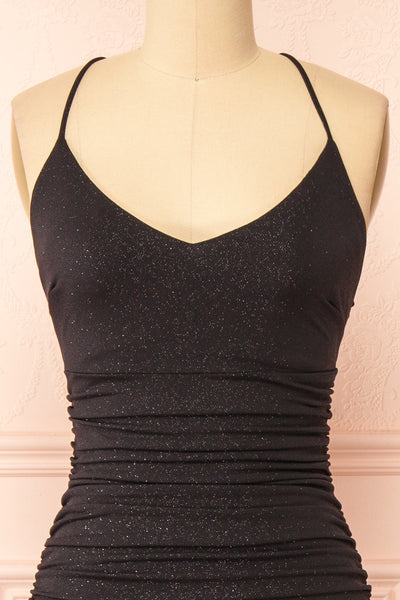 Samira Black Sparkly Mermaid Maxi Dress w/ Slit | Boutique 1861 front