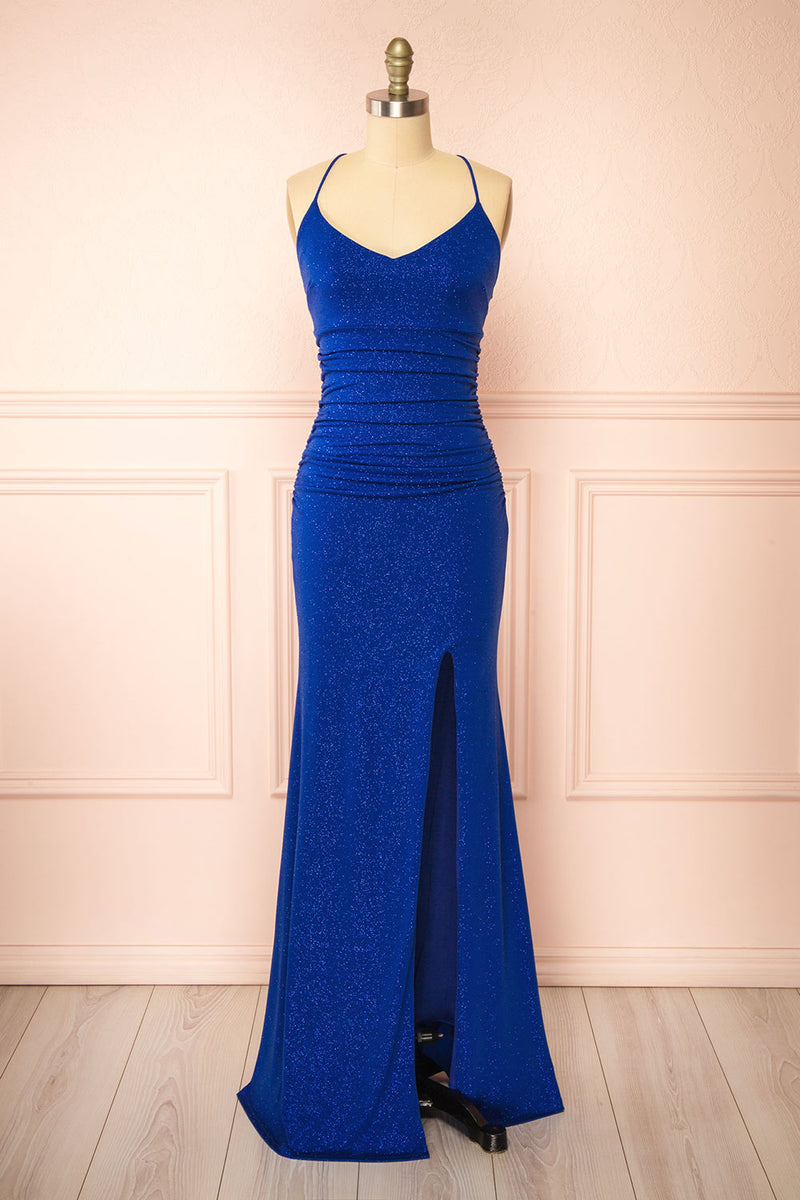 Samira Blue Sparkly Mermaid Maxi Dress with Slit
