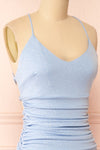 Samira Blue Sparkly Mermaid Maxi Dress w/ Slit | Boutique 1861 side close-up