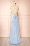 Samira Blue Sparkly Mermaid Maxi Dress w/ Slit | Boutique 1861 back view