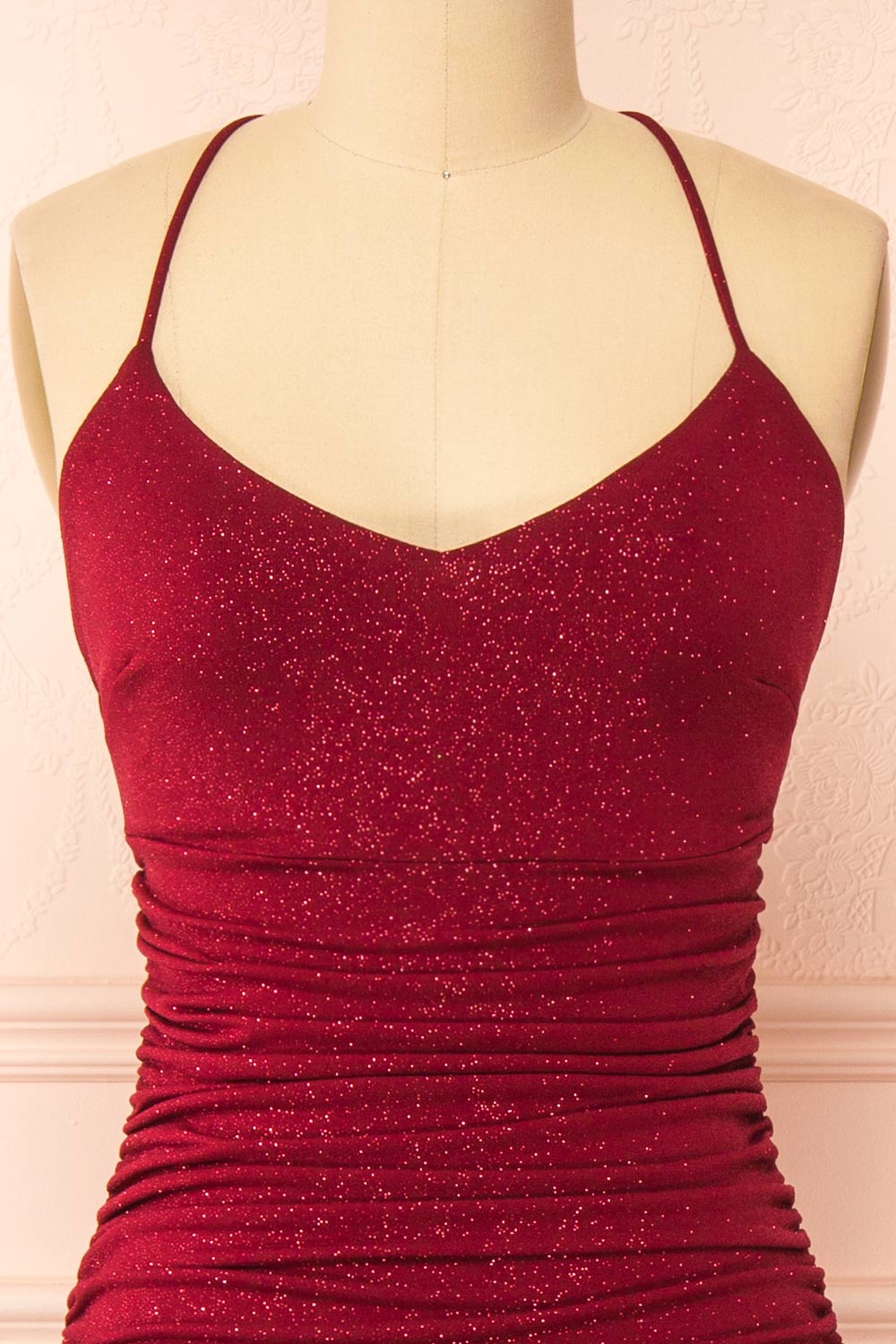 Samira Burgundy Sparkly Mermaid Maxi Dress w/ Slit | Boutique 1861 front 