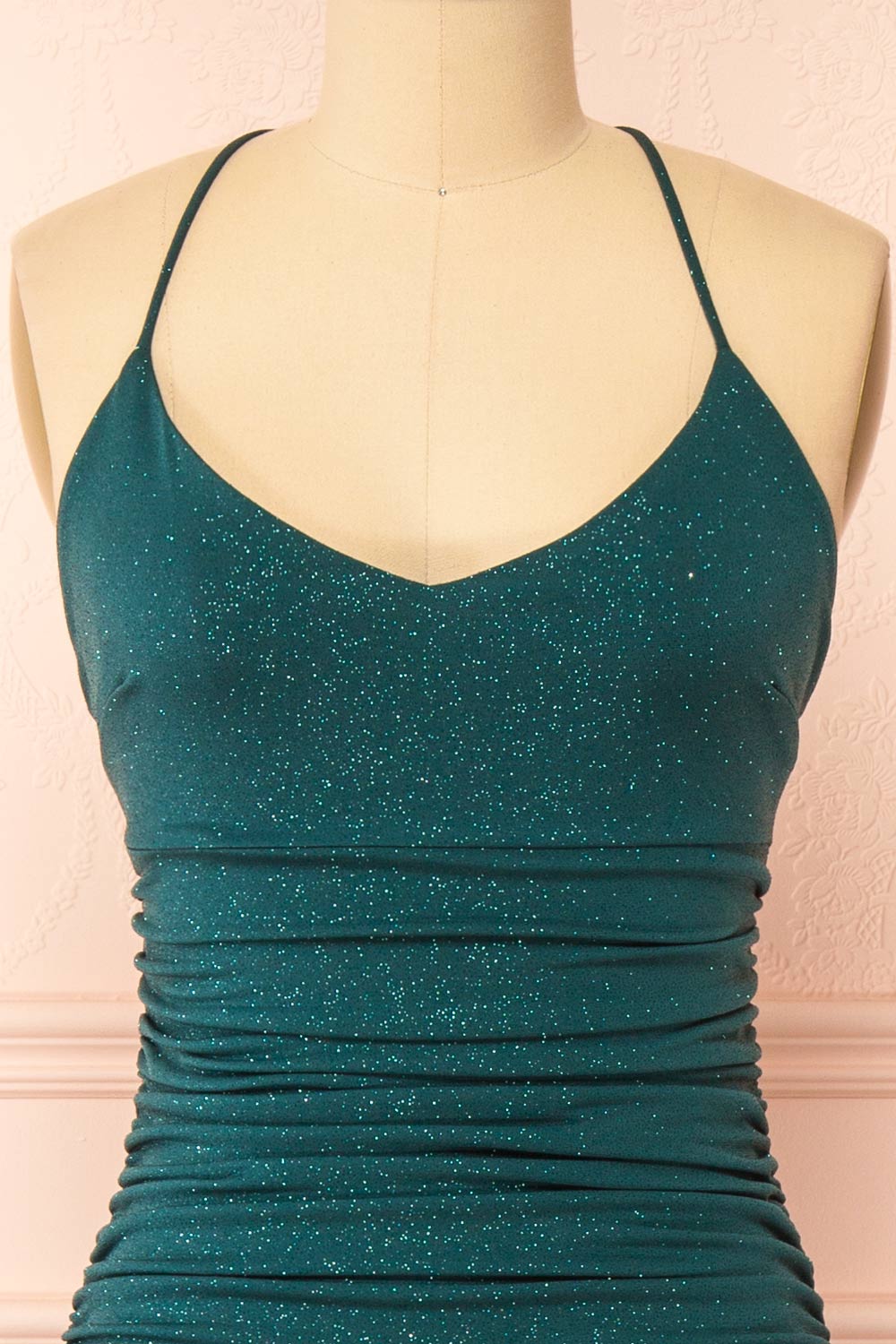 Samira Green Sparkly Mermaid Maxi Dress w/ Slit | Boutique 1861  front