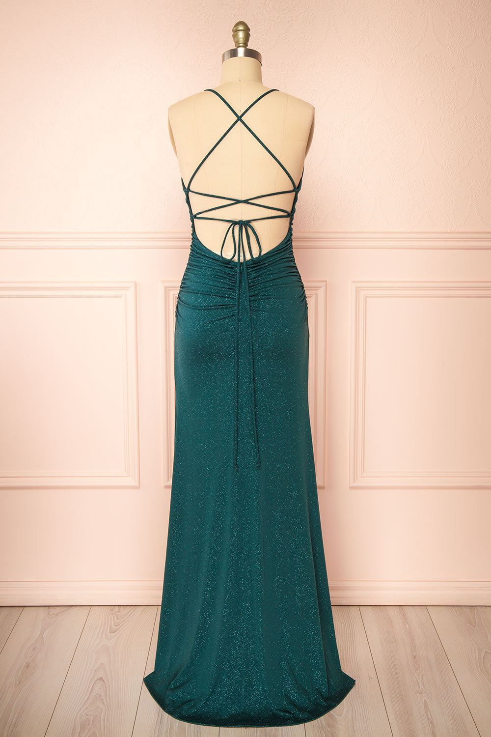 Samira Green Sparkly Mermaid Maxi Dress w/ Slit | Boutique 1861  back view