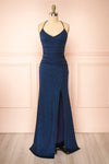 Samira Navy Sparkly Mermaid Maxi Dress w/ Slit | Boutique 1861 front view