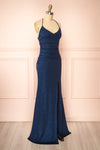 Samira Navy Sparkly Mermaid Maxi Dress w/ Slit | Boutique 1861 side view