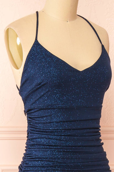 Samira Navy Sparkly Mermaid Maxi Dress w/ Slit | Boutique 1861 side