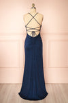 Samira Navy Sparkly Mermaid Maxi Dress w/ Slit | Boutique 1861 back view