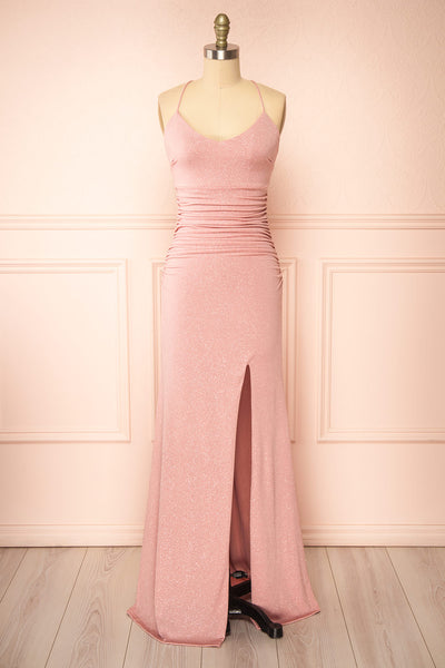 Samira Pink Sparkly Mermaid Maxi Dress w/ Slit | Boutique 1861 front view