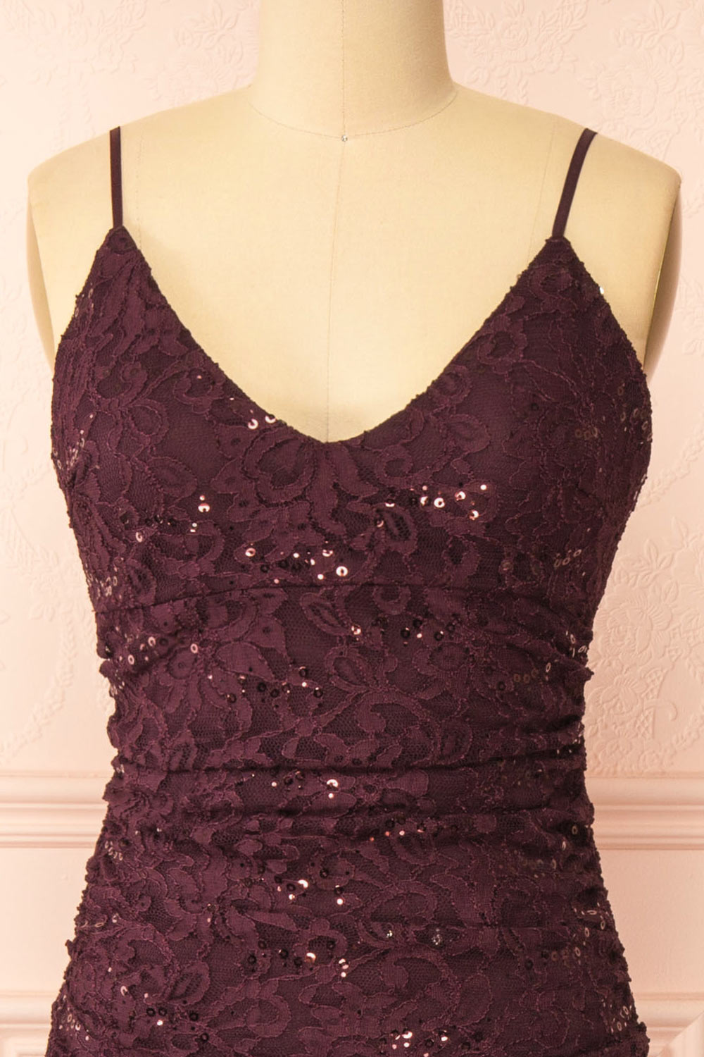 Samy Burgundy Sparkly Lace Mermaid Dress w/ Slit | Boutique 1861 front