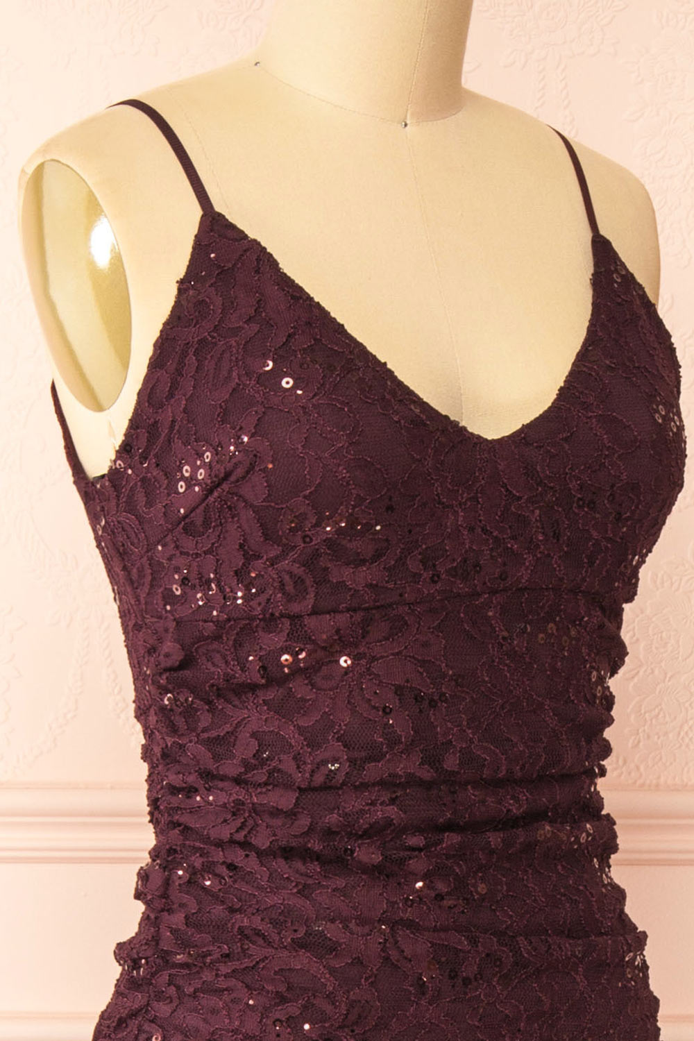 Samy Burgundy Sparkly Lace Mermaid Dress w/ Slit | Boutique 1861 side