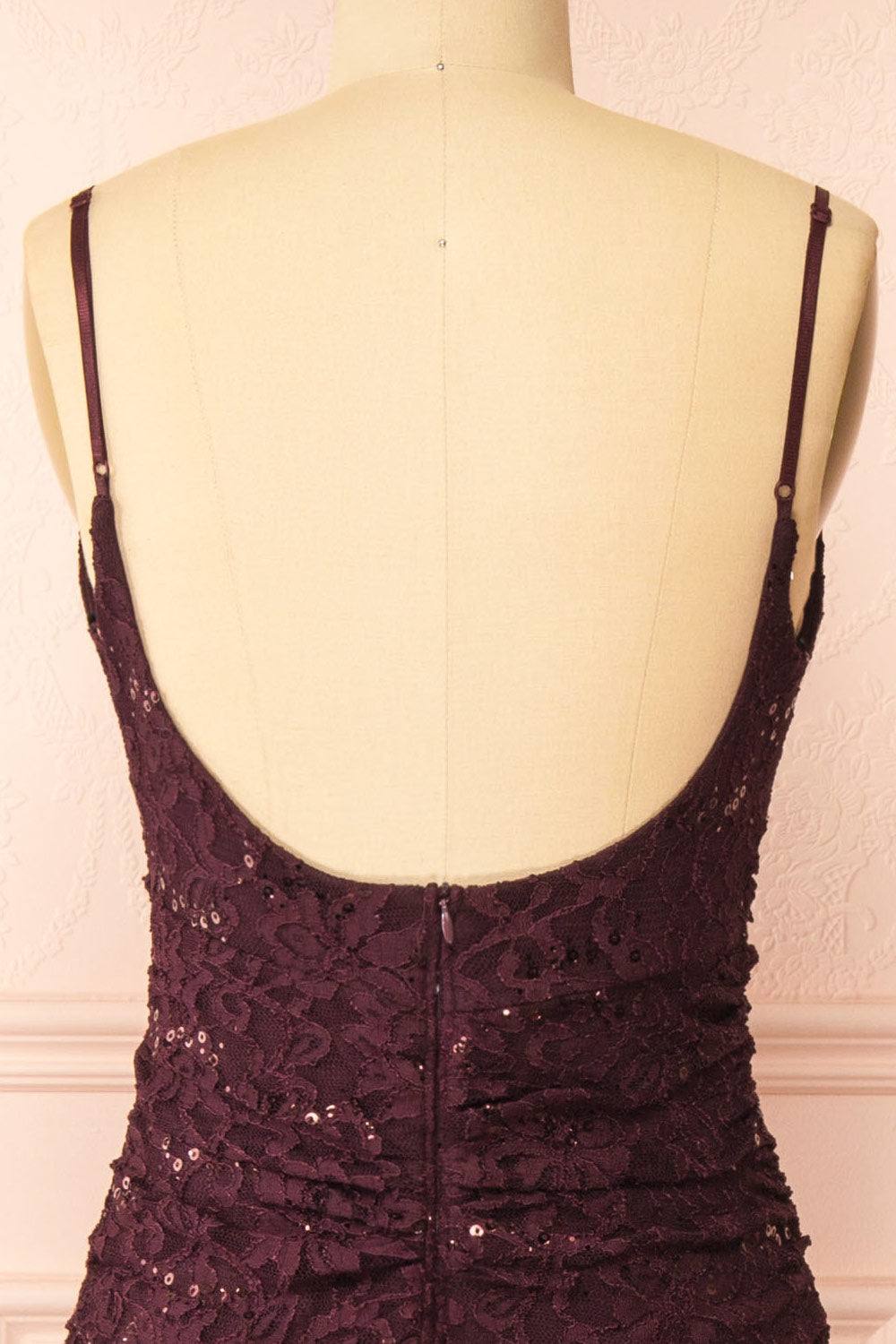 Samy Burgundy Sparkly Lace Mermaid Dress w/ Slit | Boutique 1861 back