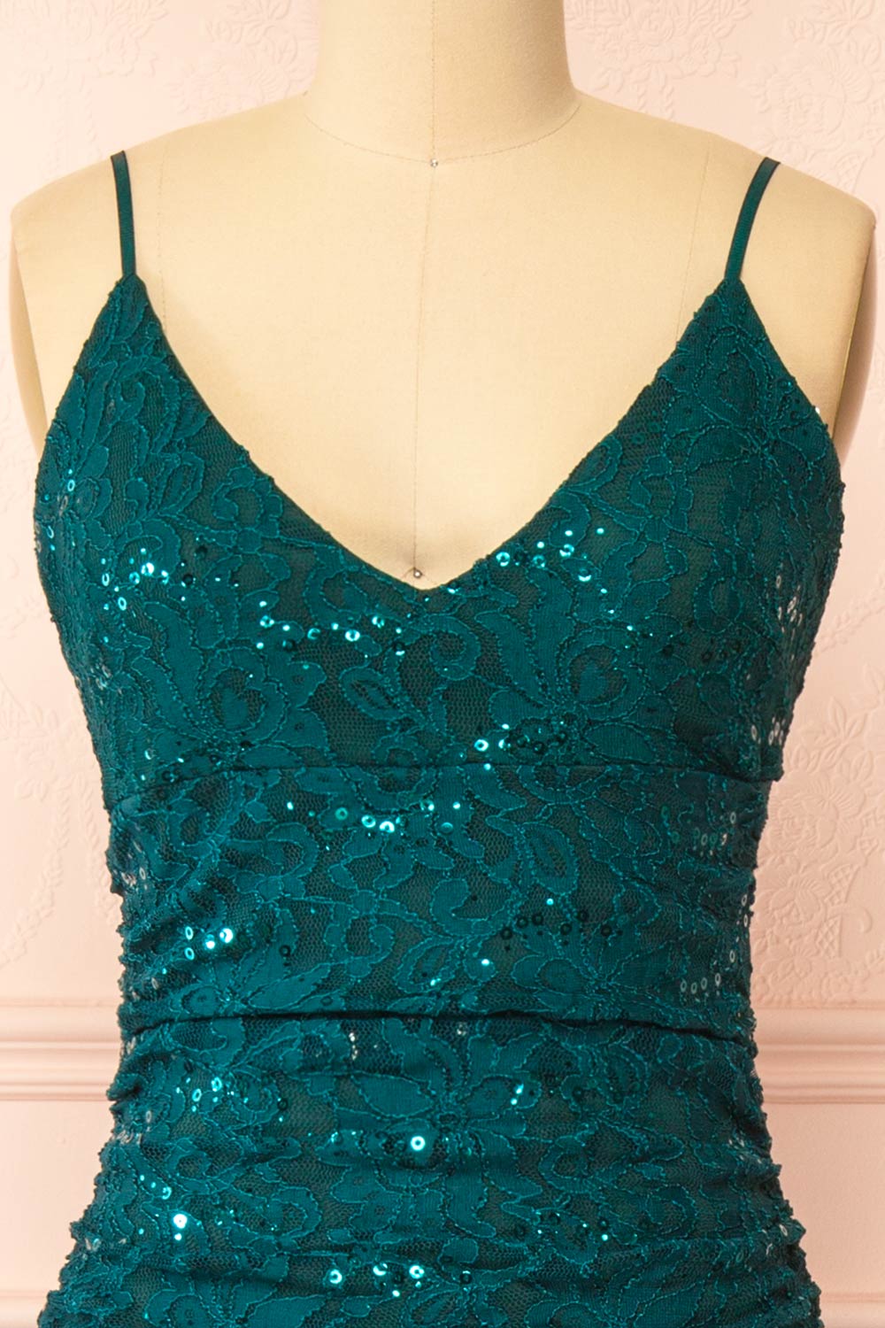 Samy Green Sparkly Lace Mermaid Dress w/ Slit | Boutique 1861 front