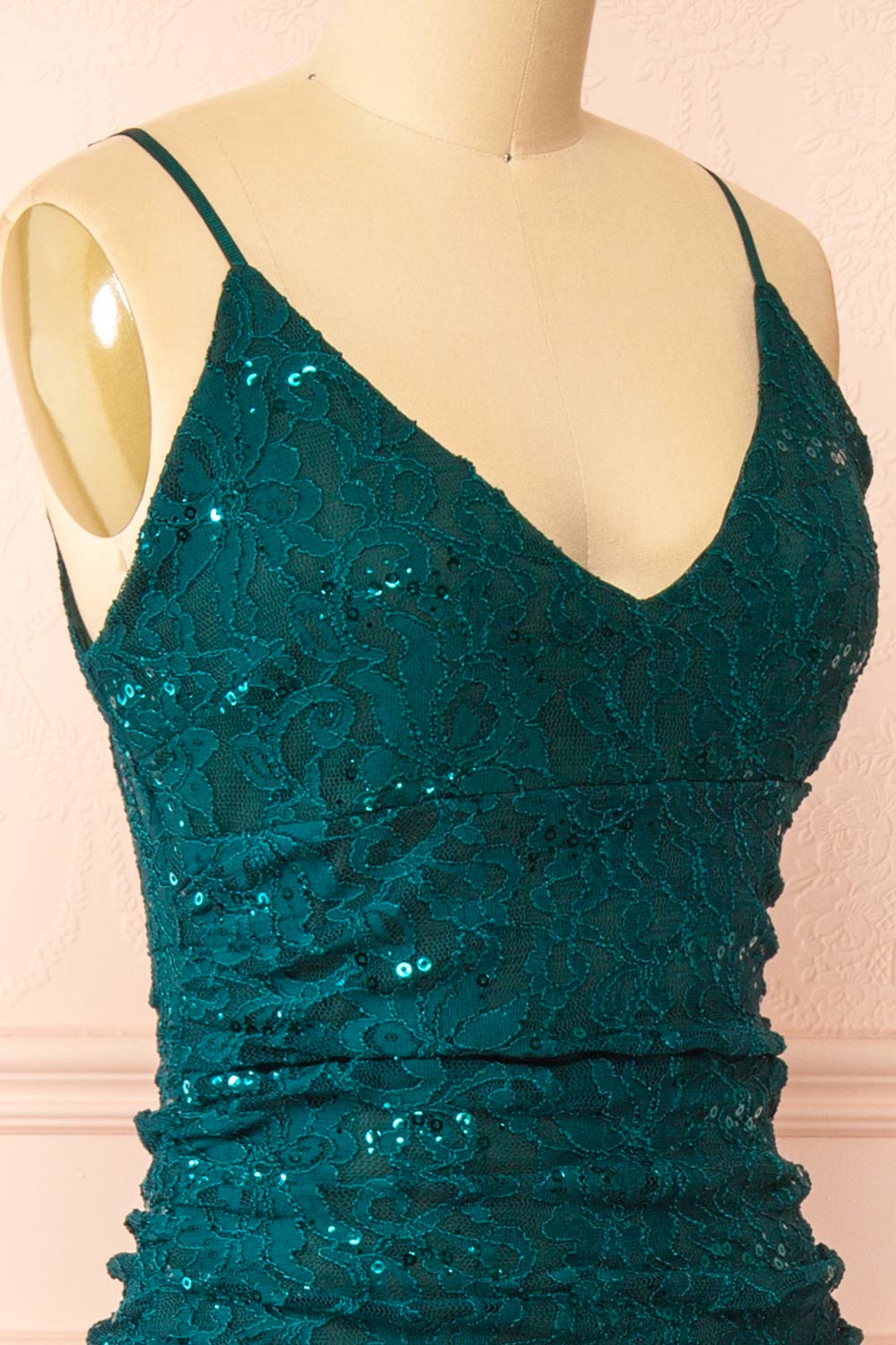 Samy Green Sparkly Lace Mermaid Dress w/ Slit | Boutique 1861 side