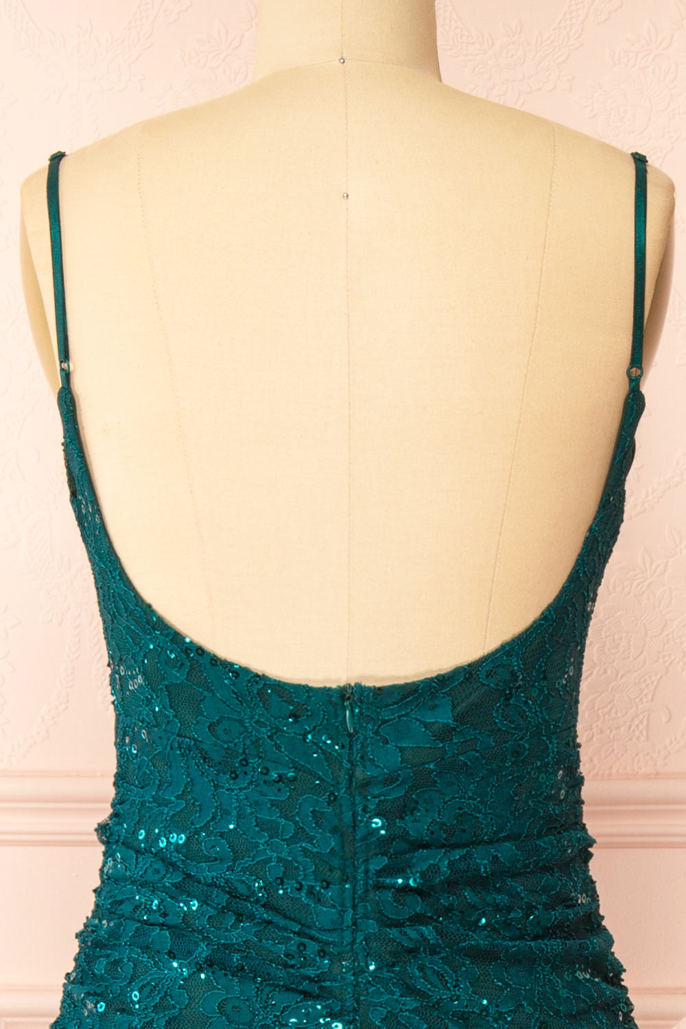 Samy Green Sparkly Lace Mermaid Dress w/ Slit | Boutique 1861 back