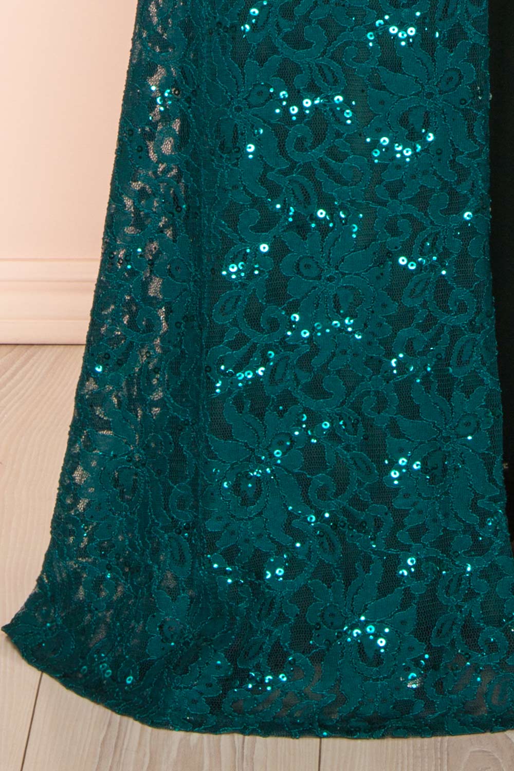 Samy Green Sparkly Lace Mermaid Dress w/ Slit | Boutique 1861 bottom