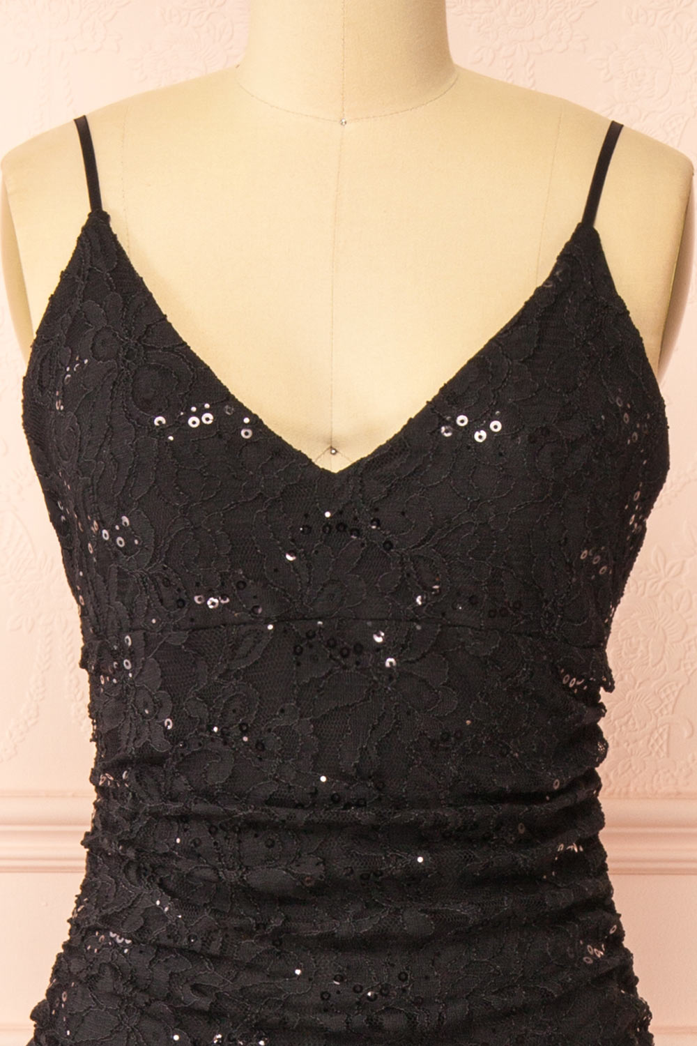 Samy Black Sparkly Lace Mermaid Dress w/ Slit | Boutique 1861 front