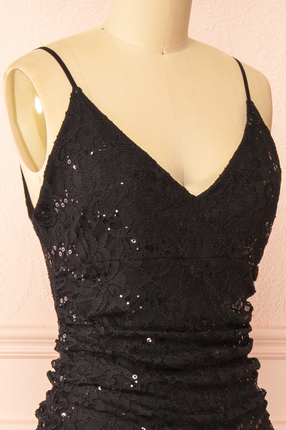 Samy Black Sparkly Lace Mermaid Dress w/ Slit | Boutique 1861 side