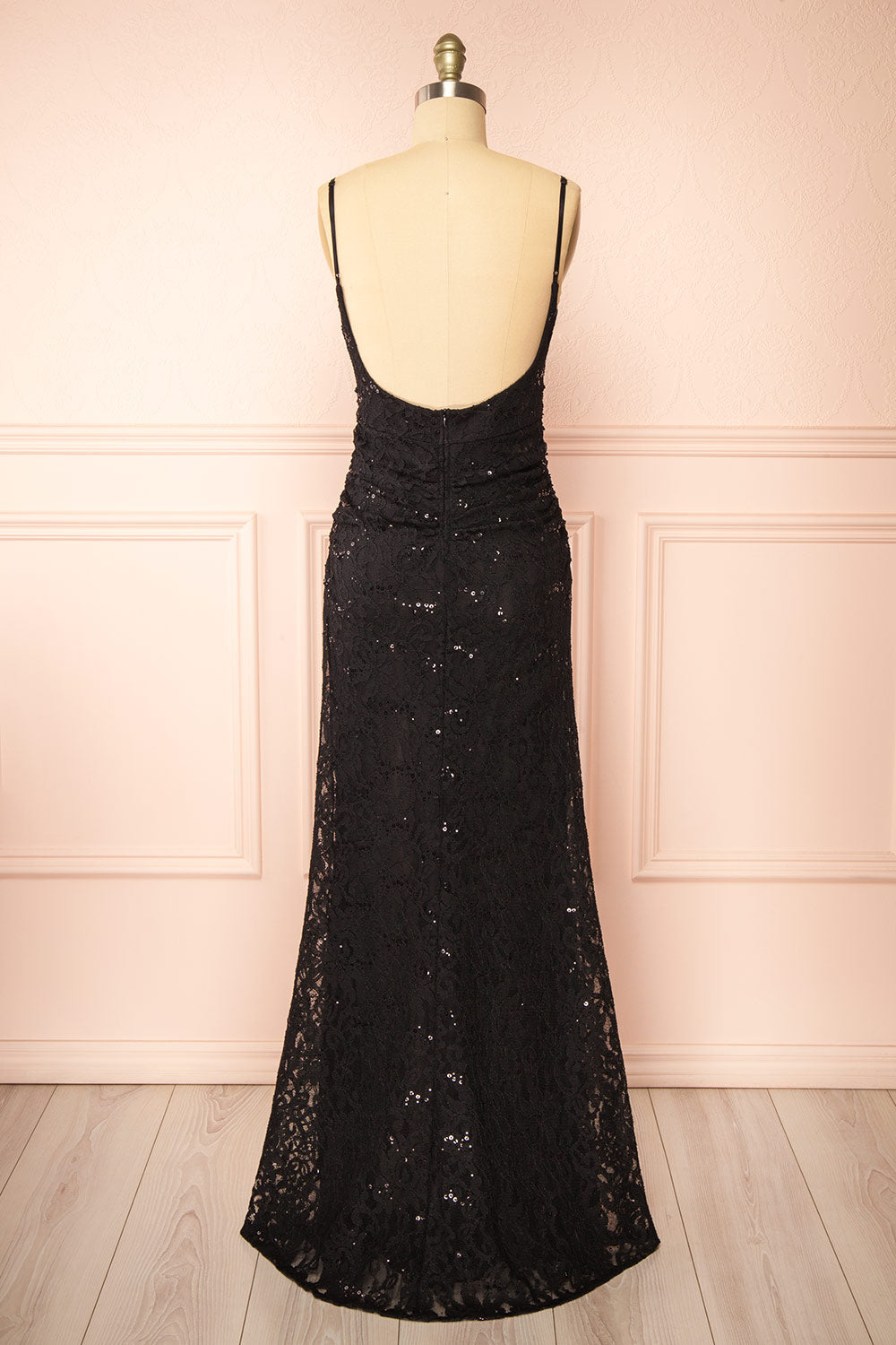 Samy Black Sparkly Lace Mermaid Dress w/ Slit | Boutique 1861 back view