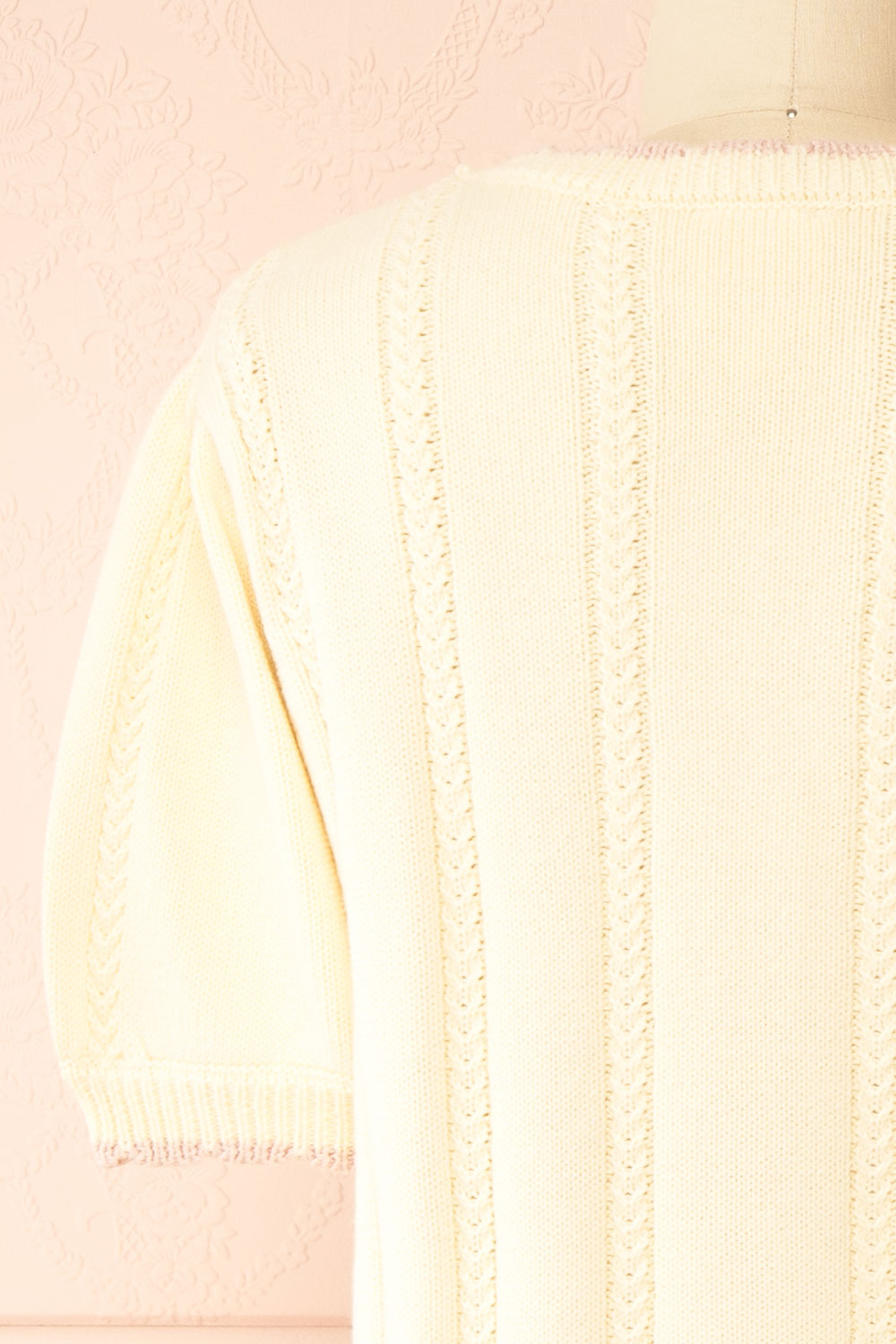 Sanae Cream Floral Embroidered Scallop Edge Knit Cardigan | Boutique 1861 back 